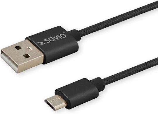 Savio Braided USB 2.0 Cable USB-C Male - USB-A Black 2m CL-129