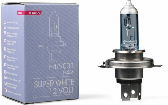 M-Tech Λάμπα Αυτοκινήτου & Μοτοσυκλέτας Super White H4 Αλογόνου 4000K Φυσικό Λευκό 12V 60W 1τμχ