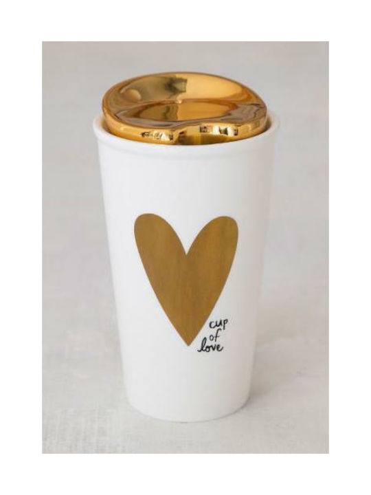 Natural Life Cup Of Love Gold Cană Ceramică cu Capac 400ml 51838 1buc