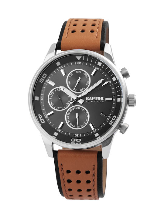Raptor Limited Watch Chronograph Battery with Brown Leather Strap
