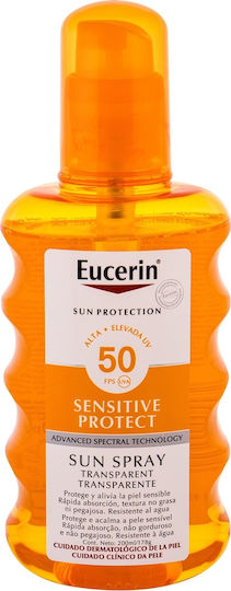 Eucerin Sun Transparent Sensitive Protect Водоустойчива Слънцезащитна Лосион за Тяло SPF50 в Спрей 200мл