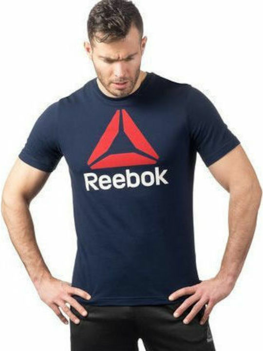 Reebok QQR Stacked Мъжко Спортно Тениска с Къс Ръкав Син