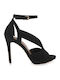 Exe Suede Women's Sandals with Ankle Strap Black with Thin High Heel