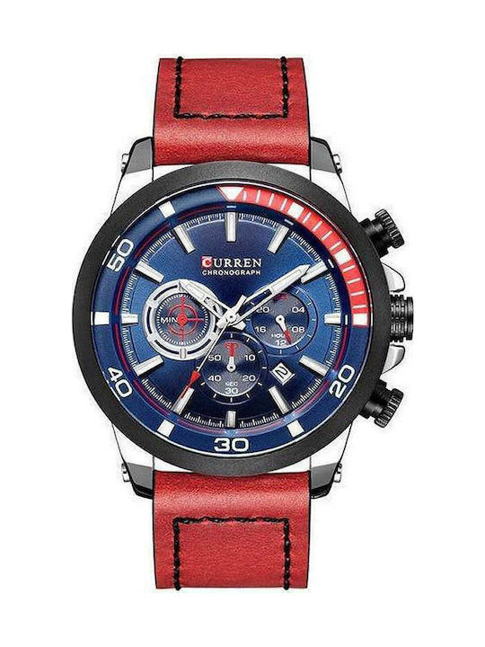 Curren 8310 Battery Chronograph Watch with Leather Strap Red