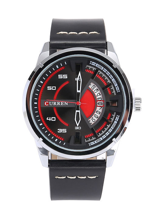 Curren Watch Battery with Leather Strap Black