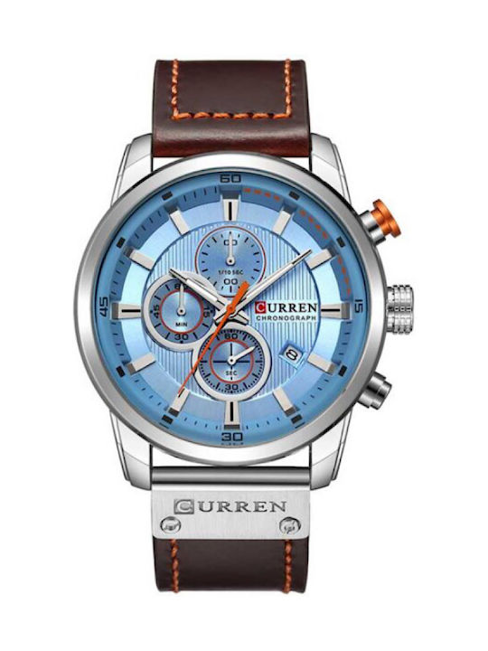 Curren Ανδρικό Ρολόι 42mm Χρονογράφος Μπαταρίας με Καφέ Δερμάτινο Λουράκι