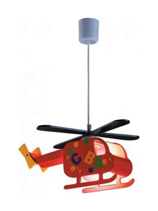 Lucas Ελικόπτερο Single Bulb Kids Lighting Pendant of Plastic with Drive Size E27 In Red Colour