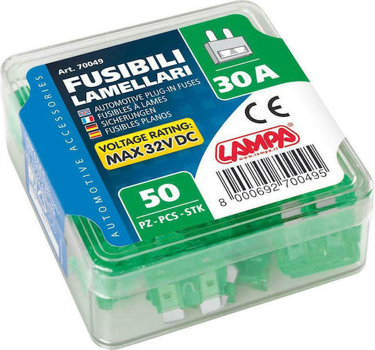 Lampa Automotive 50 Plug-In Fuses - 30A Set Auto-Sicherungen Flachstecksicherungen 50Stück