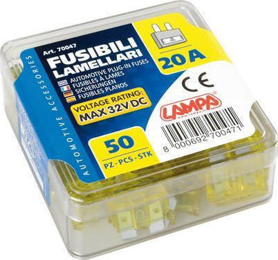 Lampa Automotive 50 Plug-in Fuses 20A Car Fuse Set Blades 50pcs