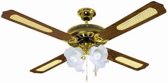 Lineme Deco Ανεμιστήρας Οροφής 132cm με Φως Χρυσό/Καφέ