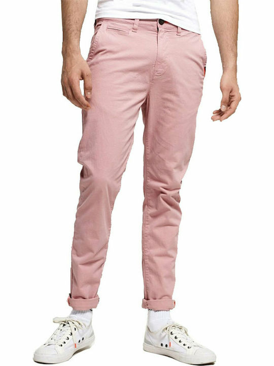 Superdry International Ανδρικό Παντελόνι Chino σε Slim Εφαρμογή Ροζ
