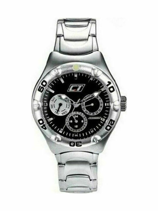 Chronotech Ανδρικό Ρολόι 38mm Χρονογράφος Μπαταρίας με Ασημί Μεταλλικό Μπρασελέ