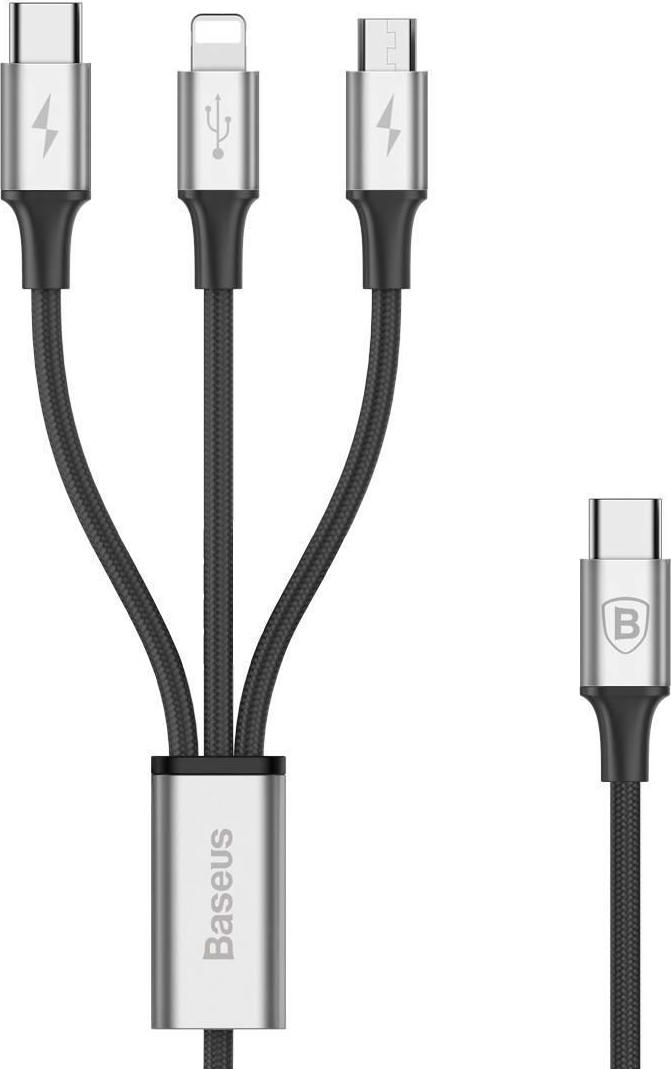 Baseus Braided USB to Lightning / TypeC / micro USB Cable Μαύρο 1.2m