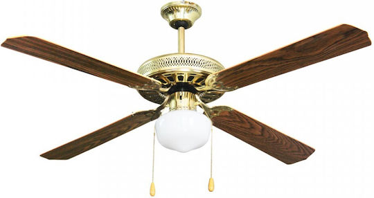 Lineme Deco Ανεμιστήρας Οροφής 132cm με Φως Χρυσό/Καρυδιά