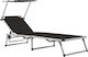 vidaXL Foldable Aluminum Beach Sunbed Black wit...