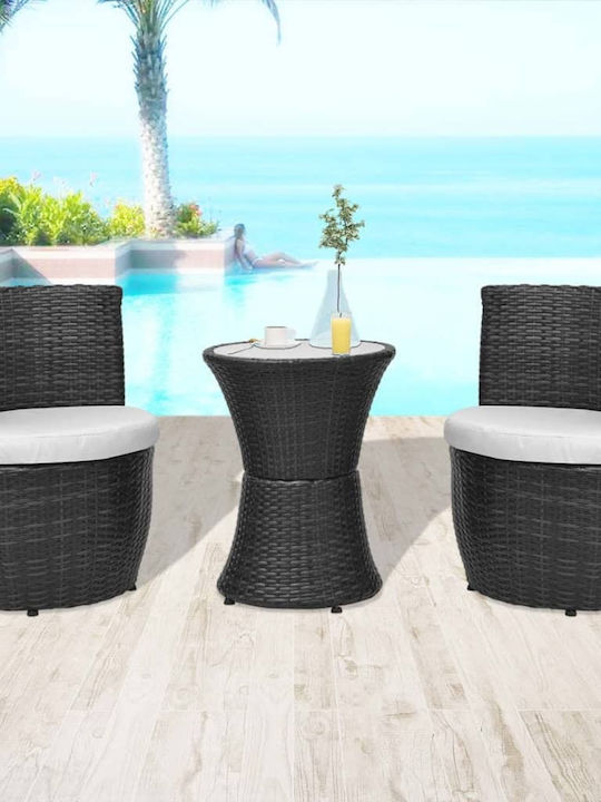 vidaXL Garden & Outdoor Furniture Sets Living Room Set Pieces Small Balcony Black with Pillows 3 Pieces