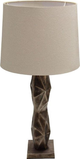 Inart Metal Table Lamp for Socket E27 with Beige Shade and Brown Base