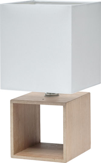 Gallis Wood Cubo Ε14 Holz Tischlampe für Fassung E14 mit Weiß Schirm und Beige Basis
