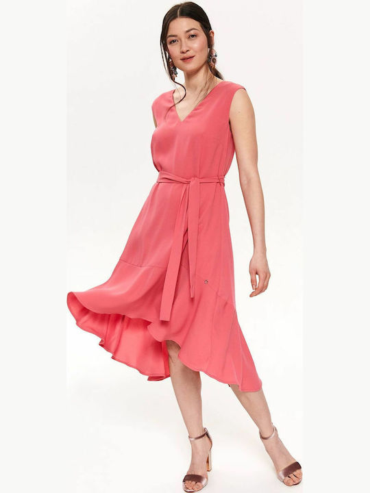 Top Secret Ασύμμετρο Καλοκαιρινό All Day Φόρεμα Αμάνικο Ροζ