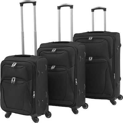 vidaXL Valize de Călătorie Textile Negre Înălțime Maximă 73cm cu 4 roți Set 3buc