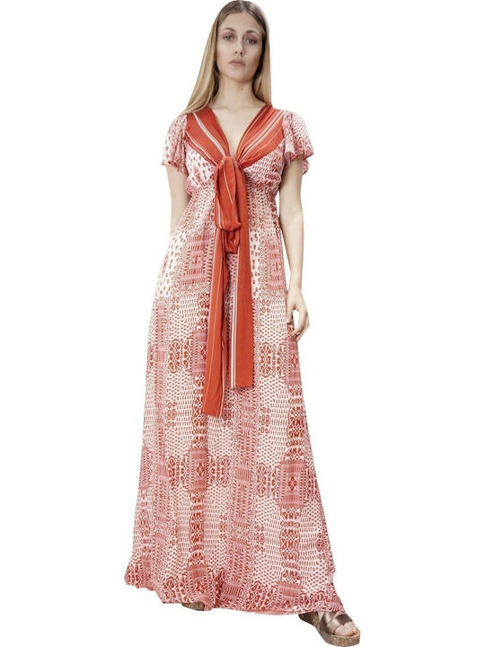 Moutaki Summer Maxi Dress with Ruffle Red