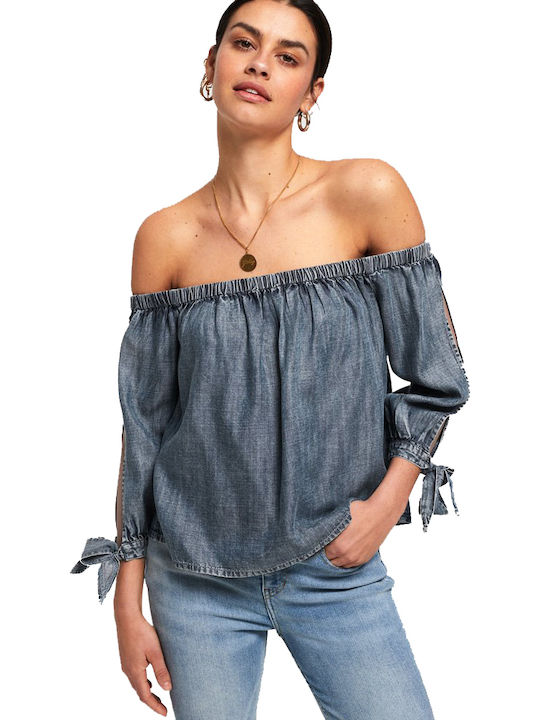 Superdry Helena Off-Shoulder Γυναικείο Top Μπλε