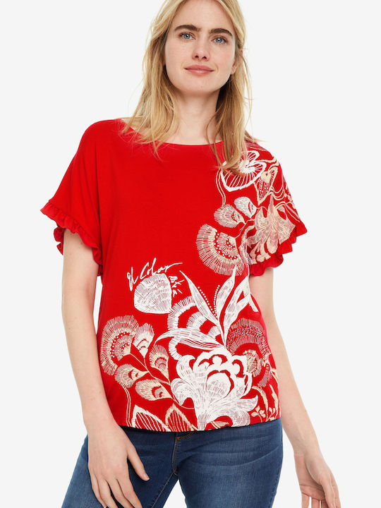 Desigual Cherokees Damen Sommer Bluse Kurzärmelig Rot