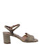 Boxer Anatomic Leather Women's Sandals with Ankle Strap Gold with Chunky Medium Heel