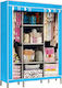 1015 Fabric Wardrobe with Zipper and Shelves in Blue Color 130x45x175cm