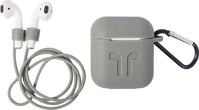 Σετ Θήκη & Anti-Lost Strap με Γάντζο σε Γκρι χρώμα για Apple AirPods