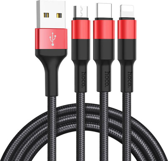 Hoco X26 Xpress USB to Lightning / Type-C / micro USB Cable Κόκκινο 1m (HOC-X26s3-BR)