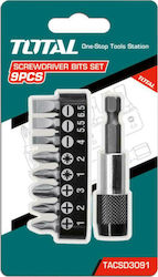 Total Set 9 Screwdriver Bits Straight / Cross