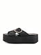 Sante Leather Women's Flat Sandals Flatforms in Black Color