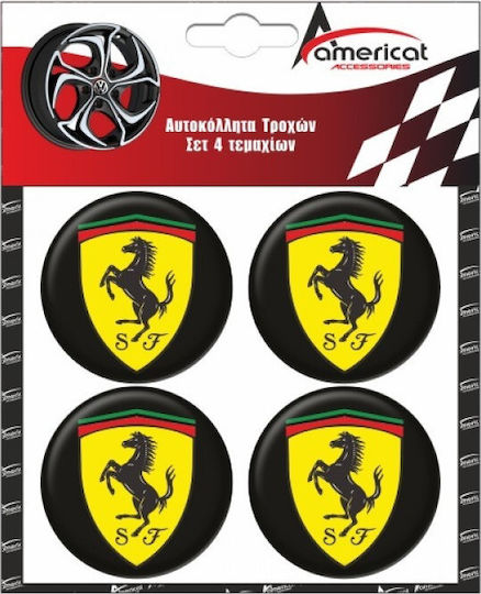 Americat Car Sticker Emblem Badges with Enamel Coating Ferrari 6 x 6cm for Car Rims in Black Colour 4 Pieces AUT.FERRARI