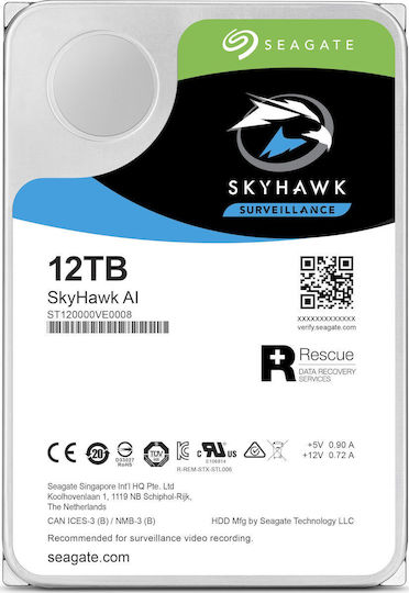 Seagate SkyHawk AI 12TB HDD Σκληρός Δίσκος 3.5" SATA III 7200rpm με 256MB Cache για DVR ST12000VE0008