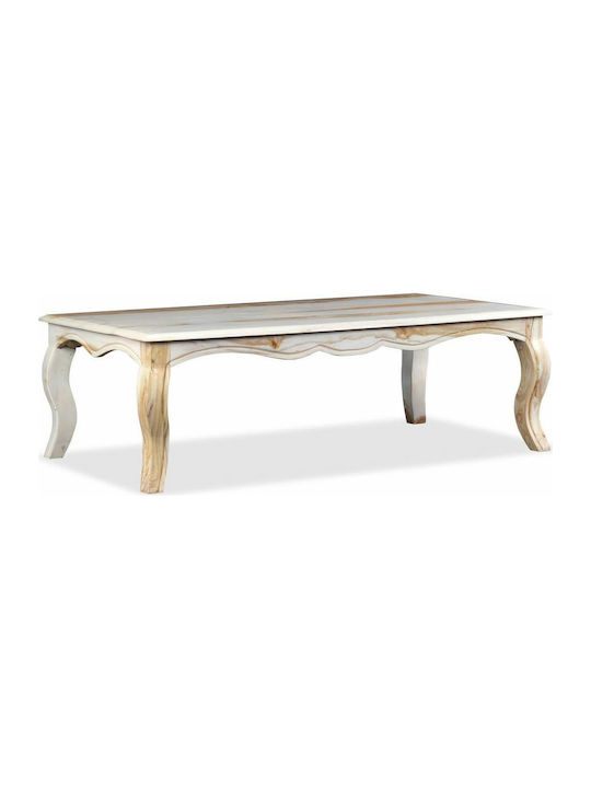 Rectangular Coffee Table from Solid Wood White L110xW60xH35cm.