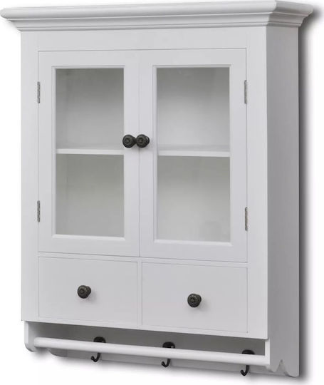 Висулка Витрина от Дърво със Стъкло Бяла 59x22.5x74см 241374