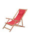 Deckchairs Wooden with Armrest & Red Fabric 127x60x95cm