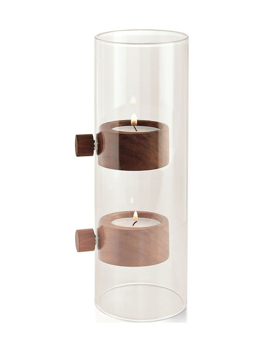 Philippi Lift Tealight Holder Glass Wood 7x7cm