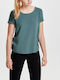Only Women's Blouse Short Sleeve with V Neck Balsam Green