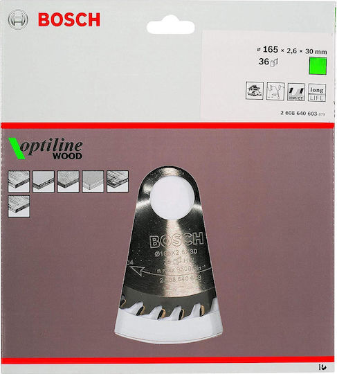 Bosch Optiline Wood Cutting Disc Wood Hole Diameter 165mm with 36 Teeth 1pcs