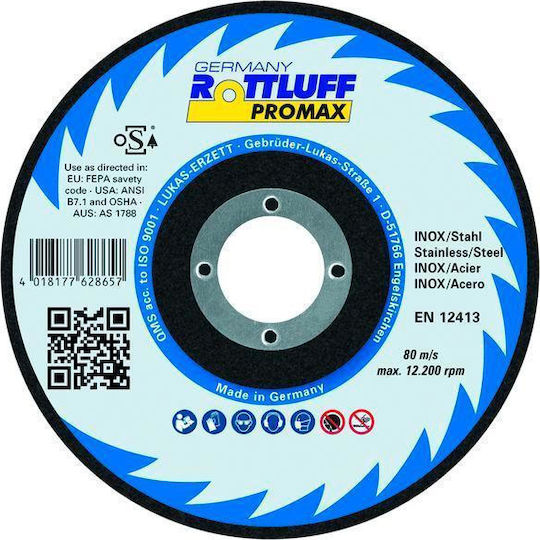 ROTTLUFF Δίσκος Κοπής Promax A36U-BF Steel 115mm x 2mm Δίσκος Κοπής Μετάλλου 115mm