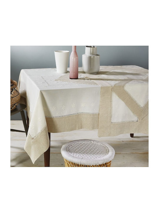 Whitegg 201123 Cotton & Polyester Tablecloth with Embroidery Εκρού 180x220cm