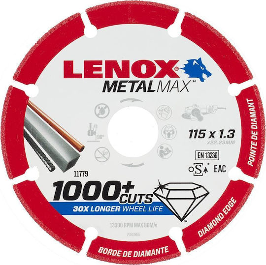 Lenox Δίσκος Κοπής Γωνιακού Τροχού 115mm Δίσκος Κοπής Μετάλλου 115mm