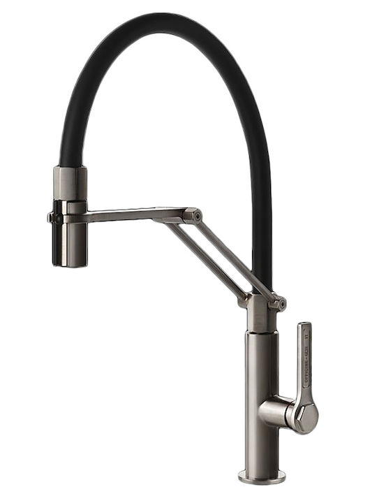 Gessi U-Shaped Kitchen Counter Faucet with Detachable Shower and Spring  Spout Inox Silver 60055-149