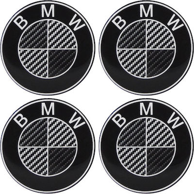 Adhesive Badges with Enamel Coating Carbon Bmw 5.5cm for Car Rims in Black Colour 4pcs 05263