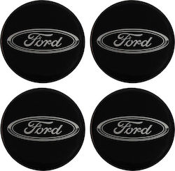 Adhesive Badges with Enamel Coating Ford 5.5cm for Car Rims in Black Colour 4pcs