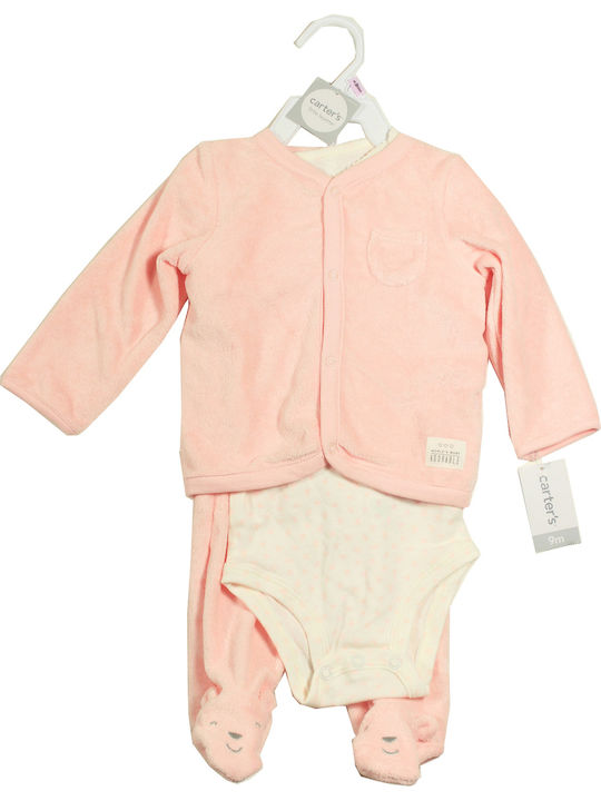 Carter's Baby Bodysuit Set Short-Sleeved with Pants Pink 3pcs