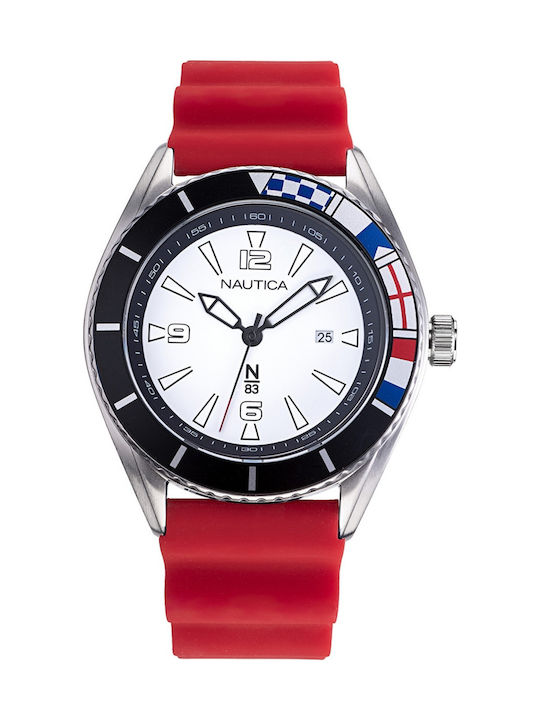 Nautica N83 Urban Surf Watch Battery with Red Rubber Strap