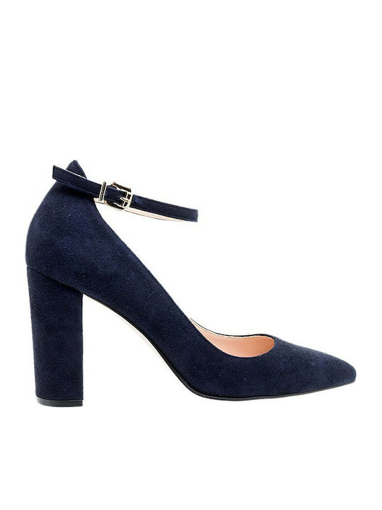 Mourtzi Suede Pointed Toe Navy Blue Heels